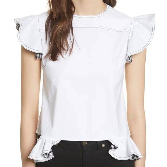Harvey Faircloth Angel Sleeve Top in White Gingham - Picture 1 of 10